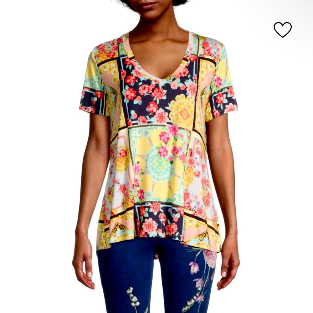 NWT Johnny Was Jasper Swingy Patchwork Floral Short Sleeve Tee